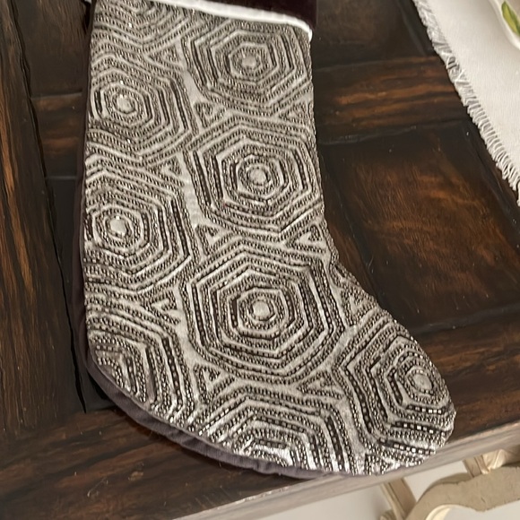 Peace & Joy Brown "Velvet" & Beaded Copper & Silver Christmas Stocking - Picture 6 of 6